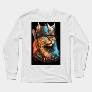 Viking Cat Portrait Painting Long Sleeve T-Shirt